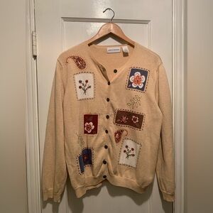 Alfred Dunner Floral Embroidered Cardigan Sweater Grandma Core XL